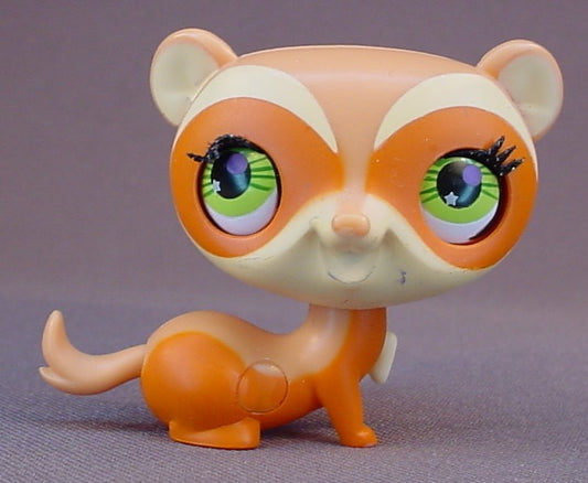Littlest Pet Shop #3169 Blemished Tan Brown & Orange Ferret With Fancy Green Eyes & Eyelashes, Tricks & Talent Motion