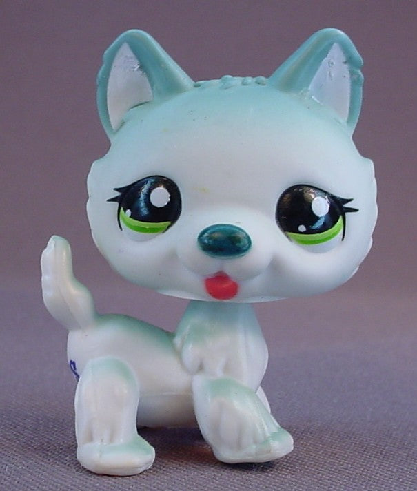 Littlest Pet Shop #1563 Blemished White & Blue Gray Husky Puppy Dog With Green Eyes, Tubes, LPS, 2008 Hasbro