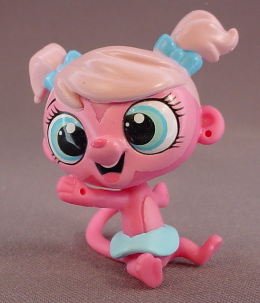 Littlest Pet Shop #3820 Pink Minka Mark Monkey With Light Blue Eyes, Artist, 2014 Hasbro, LPS