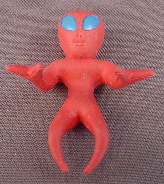 Dark Pink Alien Figure With Blue Eyes, Bendy Arms & Legs, 2 1/4 Inches Tall