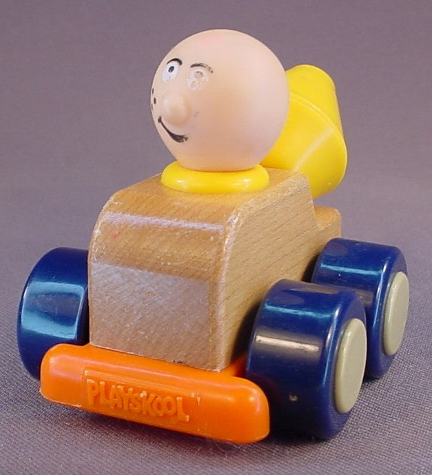 Playskool Wood Body Cement Mixer Vehicle, The Driver Has A Soft Vinyl Head, 3 Inches Long, Vintage, There Is Paint Wear To The Driver, 1988 Playskool
