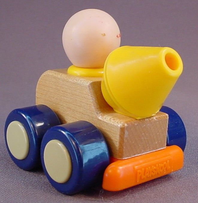 Playskool Wood Body Cement Mixer Vehicle, The Driver Has A Soft Vinyl Head, 3 Inches Long, Vintage, There Is Paint Wear To The Driver, 1988 Playskool