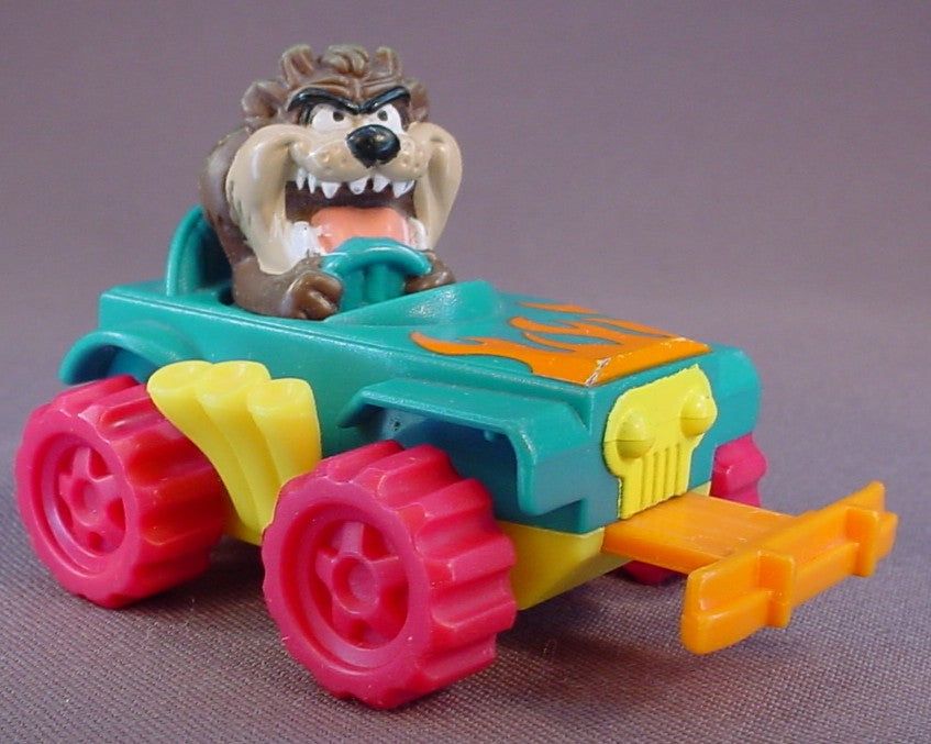 Looney Tunes Quack-Up Cars Taz Tornado Tracker Car Toy, As The Bumpers Hit Something Taz Spins, 3 1/4 Inches Long, Tasmanian Devil, 1992 McDonalds