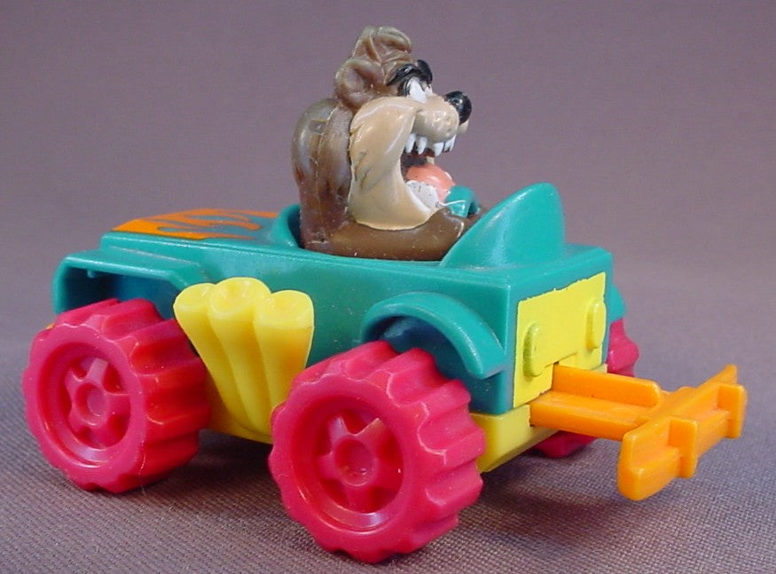 Looney Tunes Quack-Up Cars Taz Tornado Tracker Car Toy, As The Bumpers Hit Something Taz Spins, 3 1/4 Inches Long, Tasmanian Devil, 1992 McDonalds