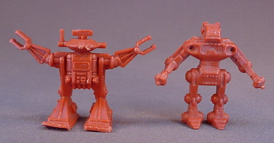 Arco Rogun Pair Of Brown Space Robot Figures, 1 1/2 Inches Tall, Vintage, 1983 Arco