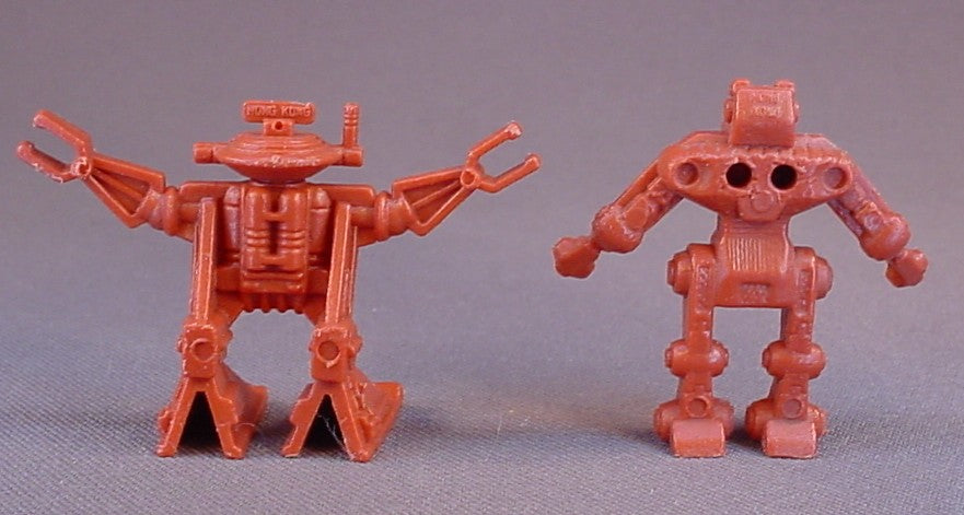 Arco Rogun Pair Of Brown Space Robot Figures, 1 1/2 Inches Tall, Vintage, 1983 Arco