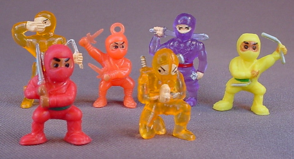 Ninja Mites Mini Ninja Figures, Capsule Toys, Lot Of 6, 1 1/8 To 1 /4 Inches Tall