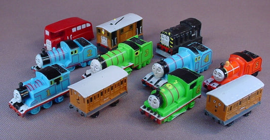 Thomas The Tank Engine Set Of 11 Engines & Cars, PVC Figures, 1 1/2 To 2 1/4 Inches Long, The Wheels Do Not Turn, Gullane