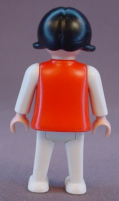 Playmobil Female Girl Child Classic Style Figure With A Red Torso And White Arms & Legs, Black Hair