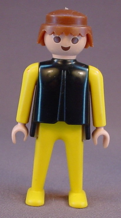 Playmobil Adult Male Classic Style Figure With A Black Top And Yellow Arms & Legs, Brown Hair