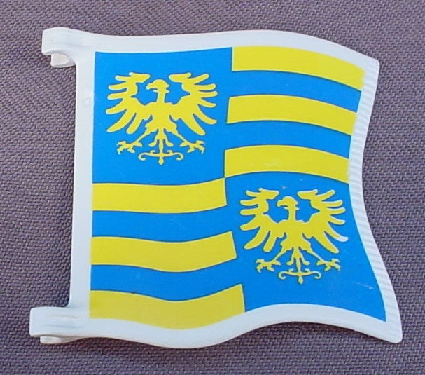 Playmobil Large Blue And Yellow Flag With A Griffon Or Eagle Crest, Has 2 Clips, 3030, 30 63 9680