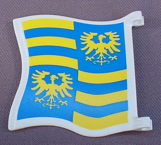 Playmobil Large Blue And Yellow Flag With A Griffon Or Eagle Crest, Has 2 Clips, 3030, 30 63 9680