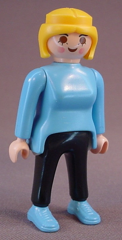 Playmobil Adult Female Figure In A Light Blue And Black Outfit, Blond Hair, 3776 7128, 30 14 0380