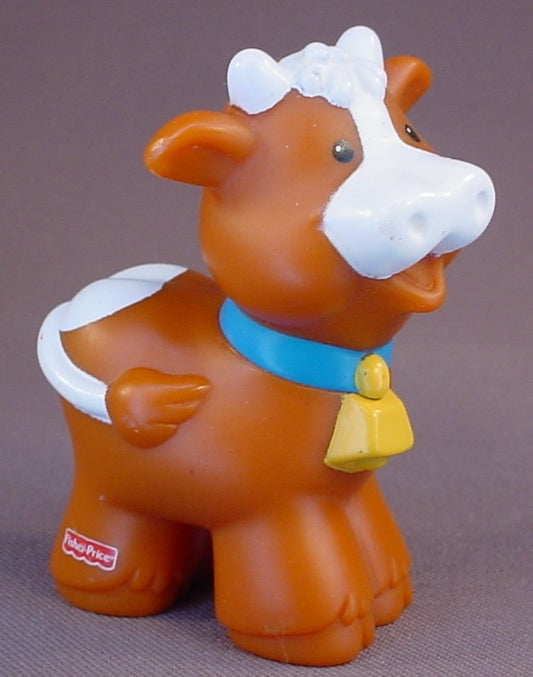 Fisher Price Little People 1997 Reddish Brown Cow Farm Animal With Yellow Bell & White Horns