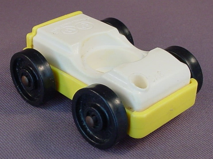 Fisher Price Vintage 1 Seat Car, White Top, Yellow Base, 930 Play Family Action Garage, 2504