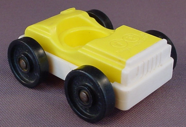 Fisher Price Vintage 1 Seat Car, Yellow Top, White Base, 930 Action Garage, 2504