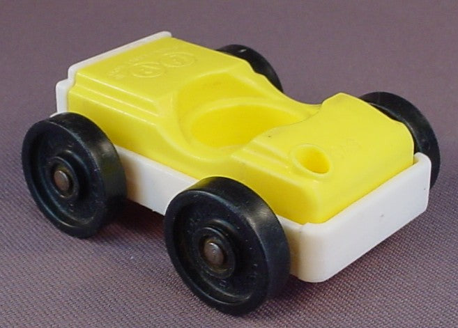 Fisher Price Vintage 1 Seat Car, Yellow Top, White Base, 930 Action Garage, 2504