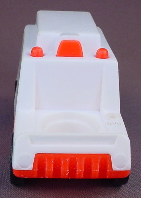 Fisher Price Vintage White Ambulance With A Red Base, "Fisher Price Toys" On The Wheels