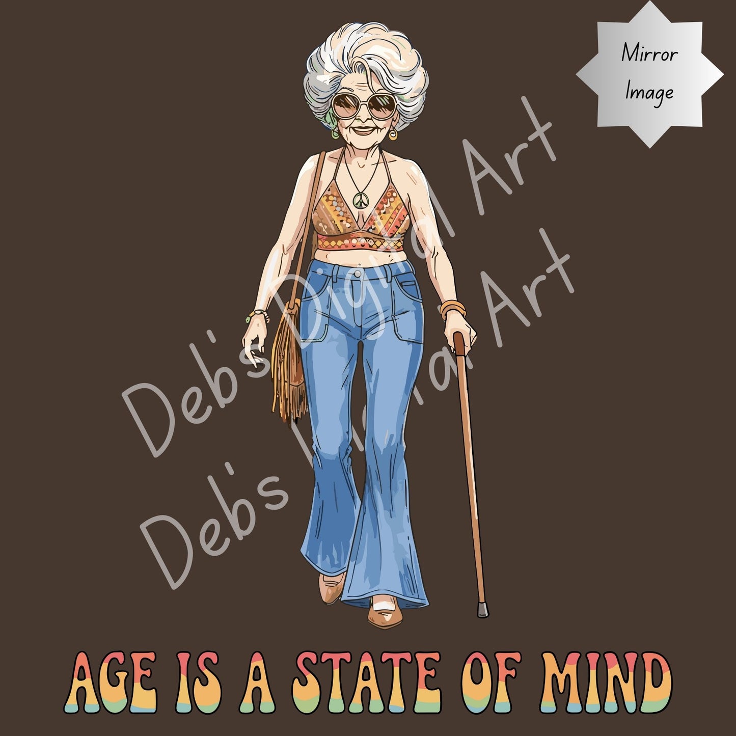 AGE IS A STATE OF MIND Digital Download | Retro SVG PNG JPG EPS | Confident Older Woman Art | Groovy 1960s Font | T-Shirt & Wall Art Design