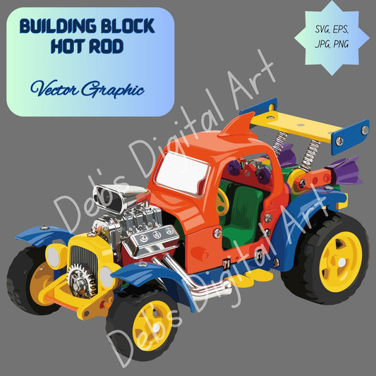 Fun Hot Rod Car Clipart | Building Block Toy Car SVG PNG EPS JPG | Retro Race Car Digital Download for Kids Crafts & Stickers