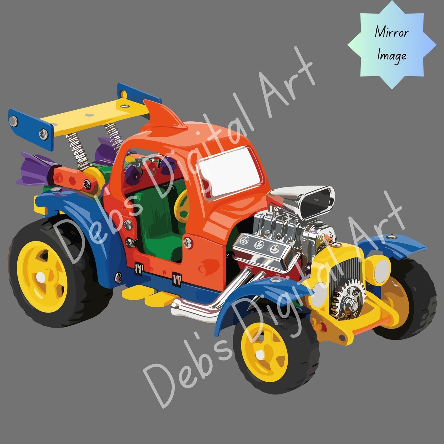 Fun Hot Rod Car Clipart | Building Block Toy Car SVG PNG EPS JPG | Retro Race Car Digital Download for Kids Crafts & Stickers
