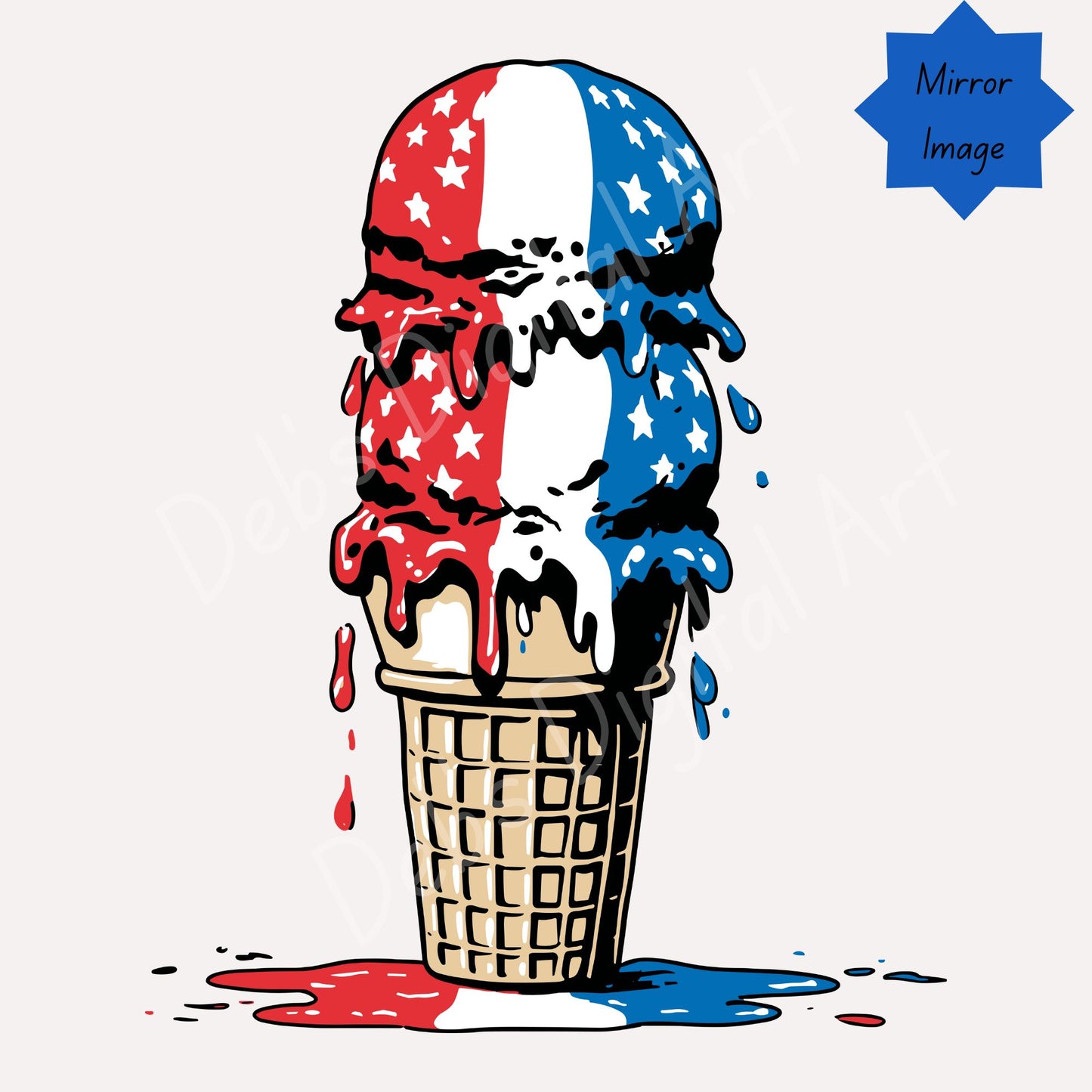 Melting American Flag Ice Cream Cone (Clipart): Red White Blue Stars Political Democracy Free Speech Loss (svg png eps jpg) (Transparent background) (Digital download)