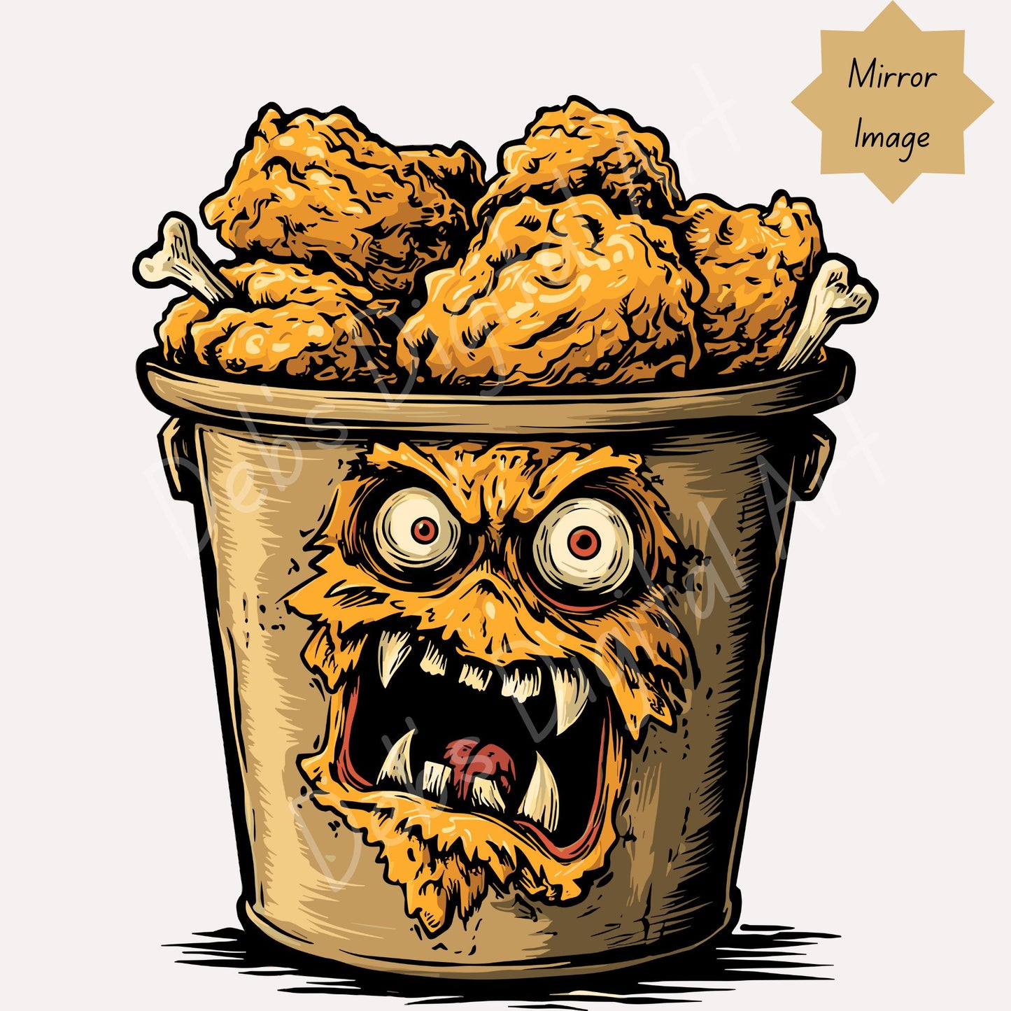 Creepy Bucket of Fried Chicken with Sharp Teeth and Bulging Eyes (Clipart): (svg png eps jpg) (Transparent background) (Digital download)