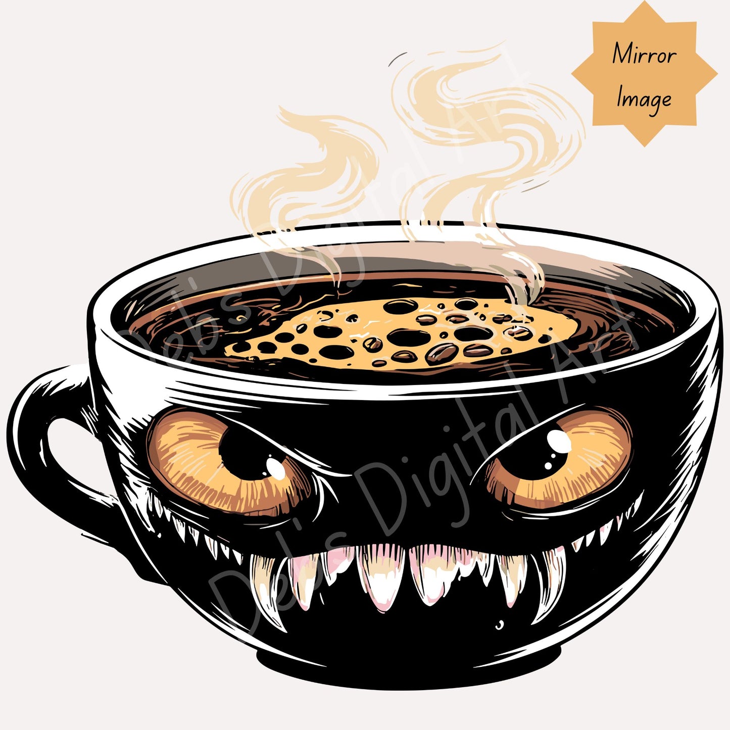 Creepy Cup Of Coffee (Clipart): coffee with terrifying eyes and sharp teeth (svg png eps jpg) (Transparent Background) (Digital Download)
