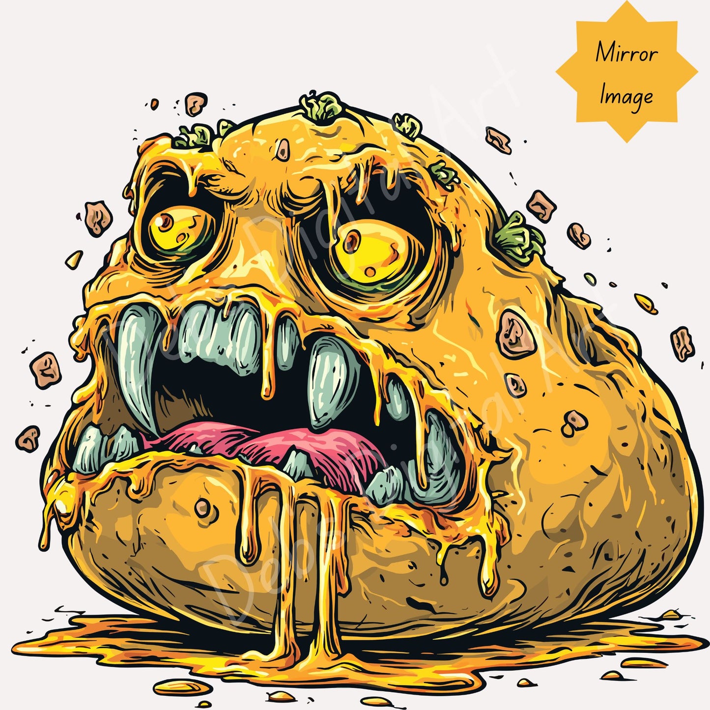 Creepy Gross Baked Potato with Green Teeth and Yellow Eyes (Clipart): (svg png eps jpg) (Transparent background) (Digital download)