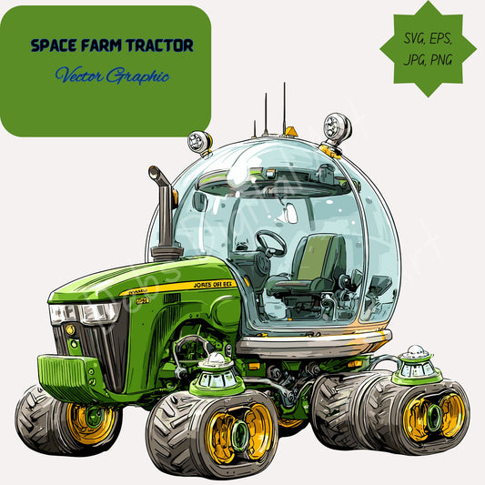 Sci Fi Green Space Farm Tractor with Glass Cockpit and Tracked Wheels (Clipart):  (Svg Png Eps Jpg), (Digital Download), (Transparent Background)