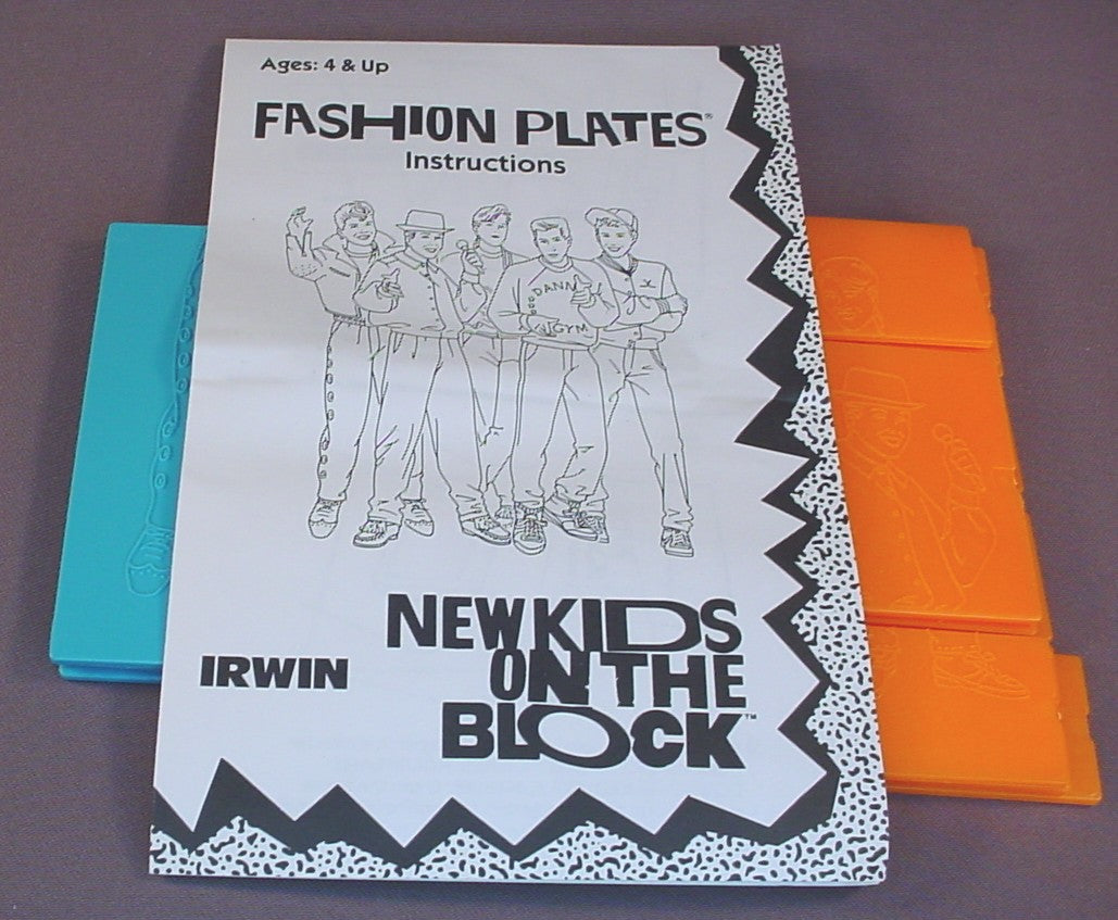 New Kids On The Block Fashion Plates And Instructions, Compatible With Tomy Fashion Plates, 1990 Hasbro, Irwin, Vintage