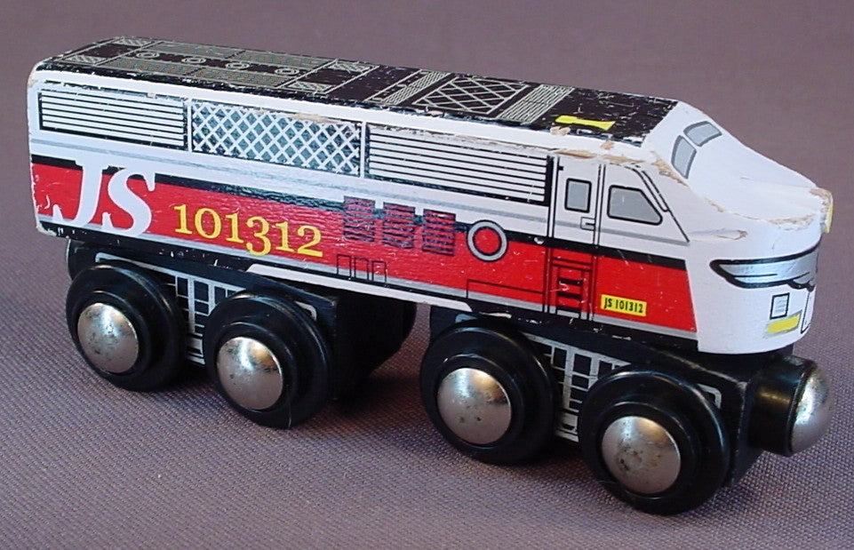 Imaginarium Wooden JS 101312 Diesel Train Engine, Compatible With Brio And Thomas The Tank Engine Tracks, Has Magnets On Both Ends, 4 3/8 Inches Long, Has Some Paint Wear From Play Use, Wood