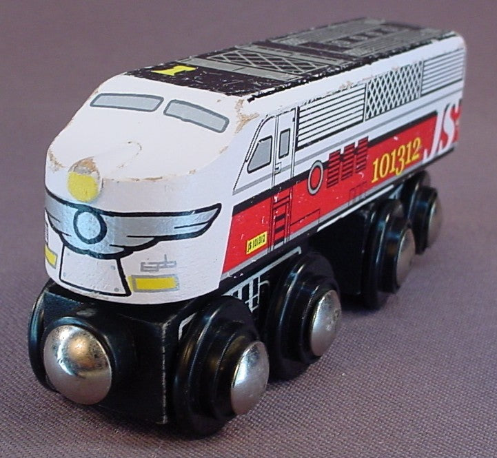 Imaginarium Wooden JS 101312 Diesel Train Engine, Compatible With Brio And Thomas The Tank Engine Tracks, Has Magnets On Both Ends, 4 3/8 Inches Long, Has Some Paint Wear From Play Use, Wood