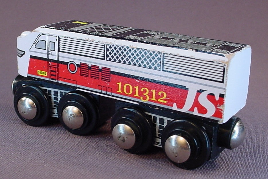 Imaginarium Wooden JS 101312 Diesel Train Engine, Compatible With Brio And Thomas The Tank Engine Tracks, Has Magnets On Both Ends, 4 3/8 Inches Long, Has Some Paint Wear From Play Use, Wood