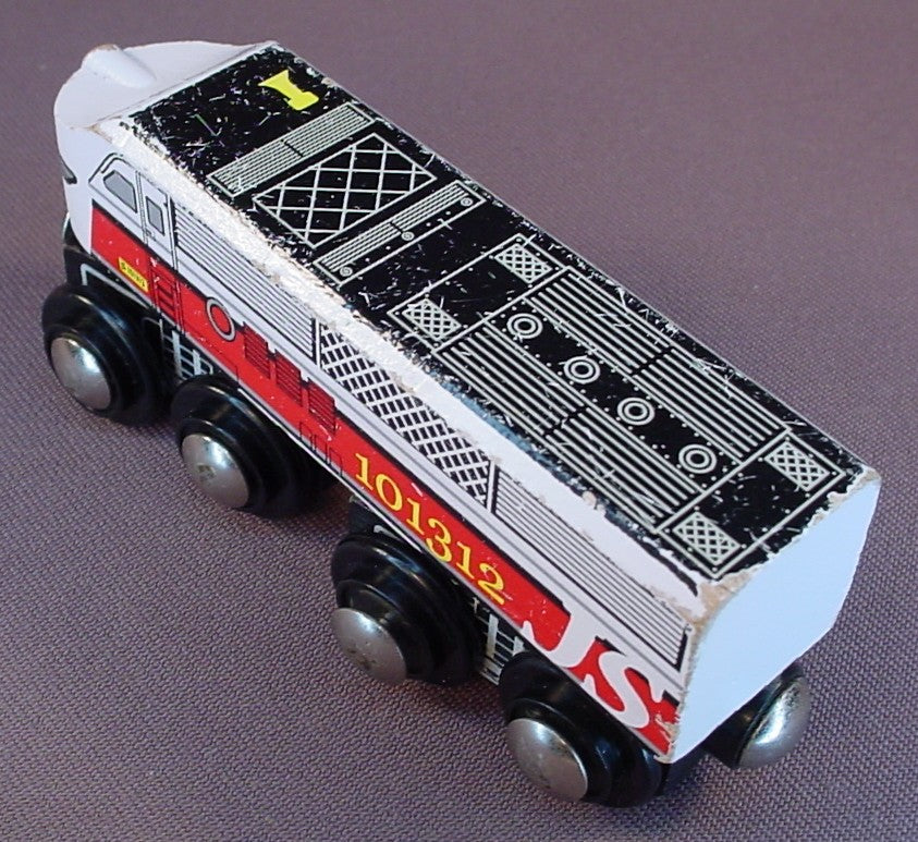 Imaginarium Wooden JS 101312 Diesel Train Engine, Compatible With Brio And Thomas The Tank Engine Tracks, Has Magnets On Both Ends, 4 3/8 Inches Long, Has Some Paint Wear From Play Use, Wood