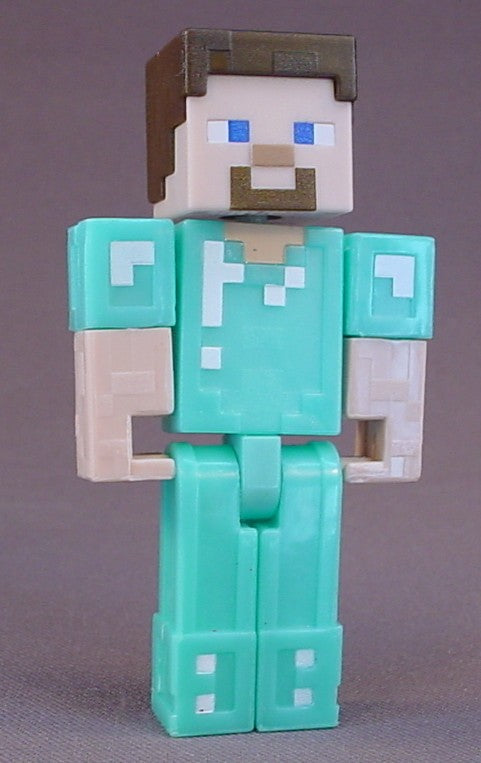 Minecraft Steve In Diamond Armor Action Figure, 3 1/2 Inches Tall, The Head Arms And Legs Move, Overworld Series #2, Mojang, 2014 Jazwares
