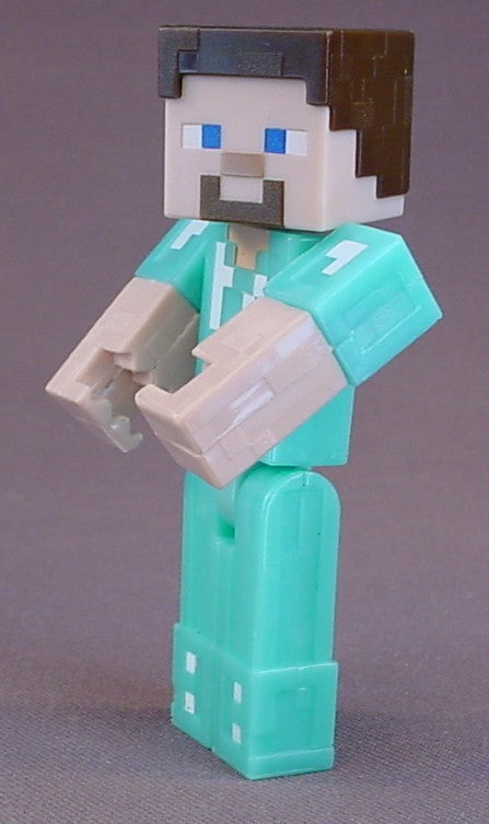 Minecraft Steve In Diamond Armor Action Figure, 3 1/2 Inches Tall, The Head Arms And Legs Move, Overworld Series #2, Mojang, 2014 Jazwares