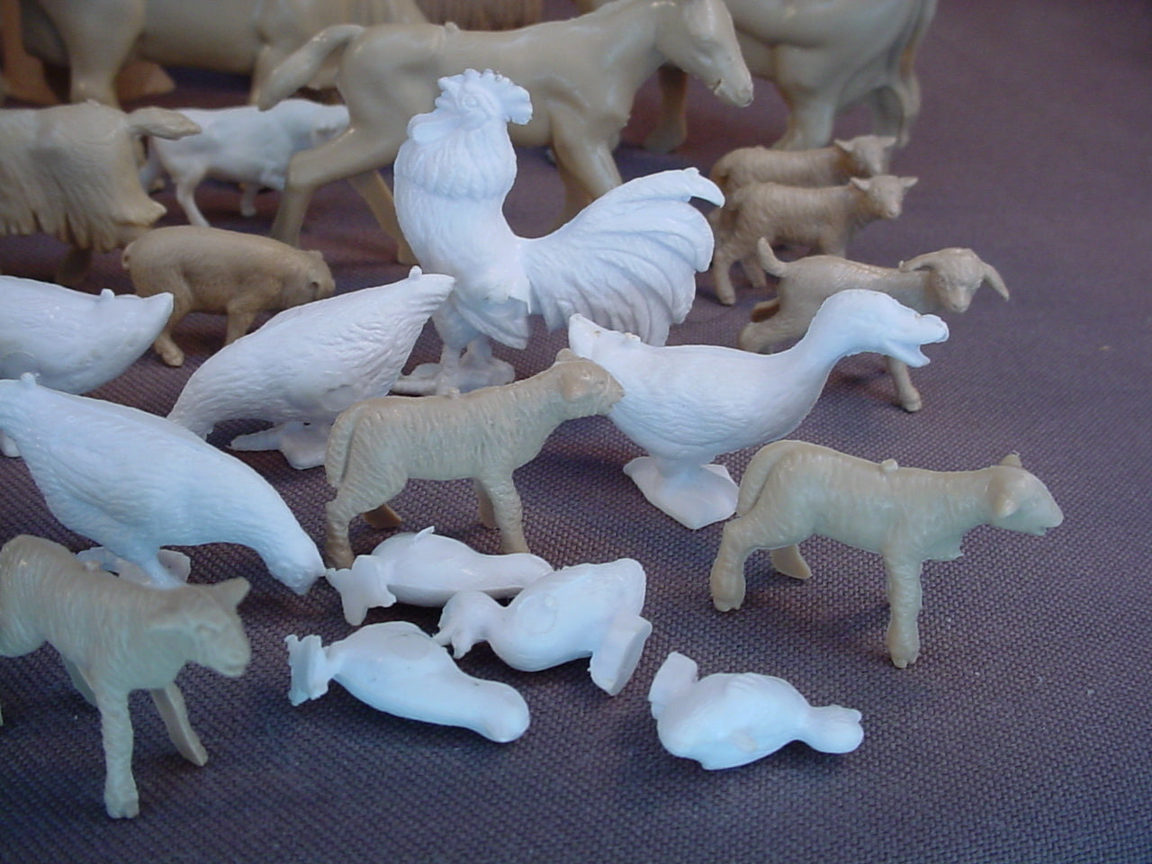 Marx Vintage Farm Animals In Tan And White, 46 Pieces, 1960's Louis Marx & Co.
