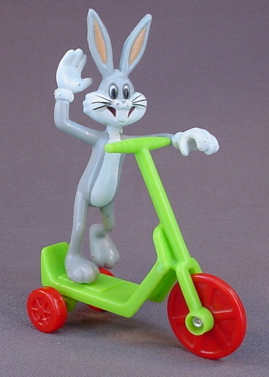 Looney Tunes Complete Set Of 4 Vehicles And PVC Figures, 1989 McDonalds, Wile E Coyote And Roadrunner On A Hand Pump Railway Truck, Daffy Duck In A Car, Bugs Bunny On A Scooter, Sylvester And Tweety In An Airplane