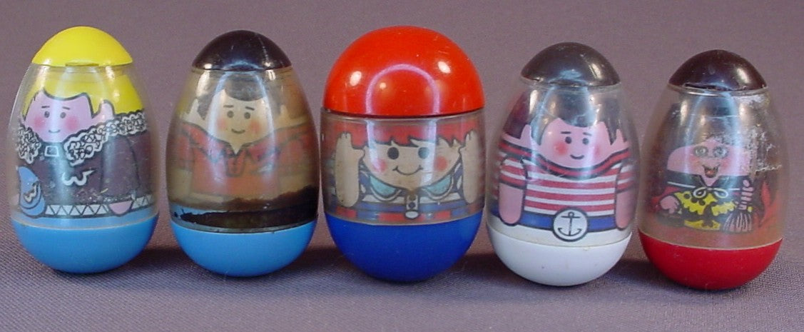 Weebles Lot Of 5 Vintage Figures, All Have Some Wear Or Flaws, One Has A Crack And One Has Had A Little Water In It At One Time, 1970's Hasbro