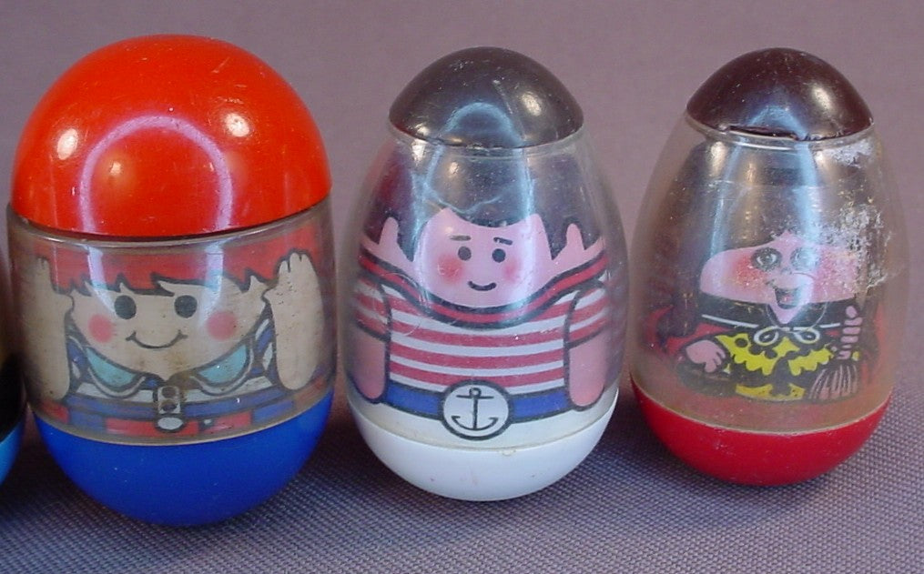 Weebles Lot Of 5 Vintage Figures, All Have Some Wear Or Flaws, One Has A Crack And One Has Had A Little Water In It At One Time, 1970's Hasbro