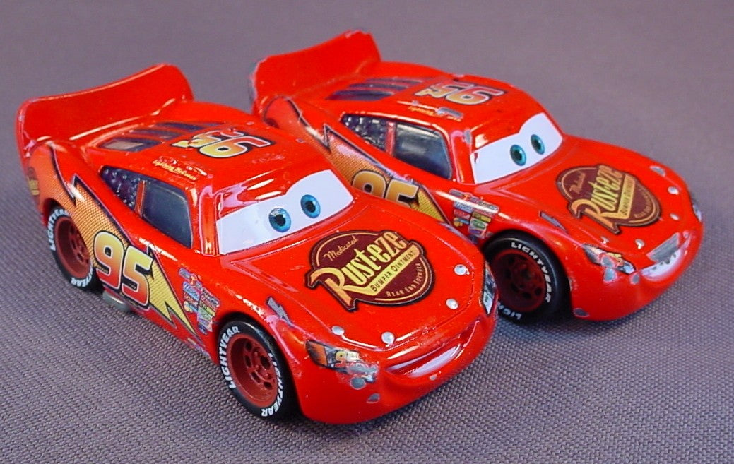 Disney Pixar Cars Movie Lot Of 2 Diecast Metal Lightning McQueen Cars, Both Roll Straight, Both Have Some Paint Wear From Play Use, 3 Inches Long