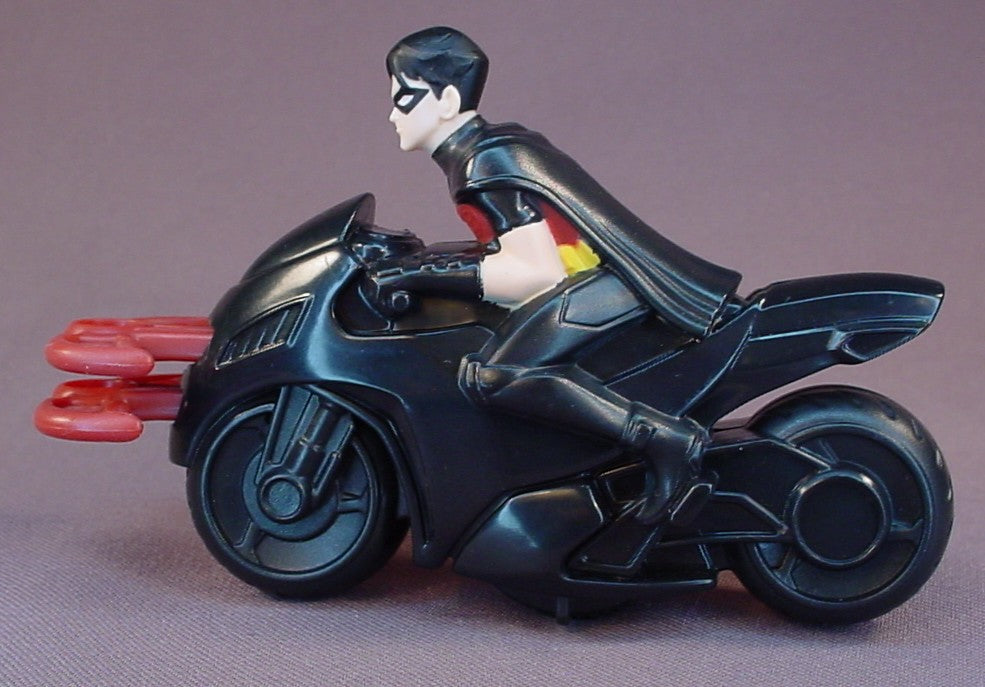 Batman The Brave And The Bold Robin Riding A Batcycle Toy, 5 Inches Long, Fires 2 Batarang Missiles When Rolled, Bat Cycle, 2010 McDonalds