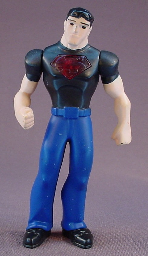 Batman The Brave And The Bold Superboy Figure Toy, 3 7/8 Inches Tall, Press The Button To Make The Insignia Glow Red & Move His Right Arm, The Left Arm Can Move, 2010 McDonalds