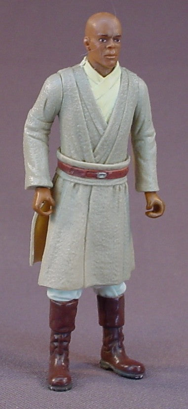 Star Wars Mace Windu Action Figure With The Jedi Cloak And Blue Lightsaber Accessories, 1998 Hasbro, LFL, Episode 1 The Phantom Menace, 3 3/4 Inches Tall, Star Wars Toy
