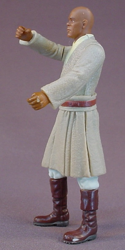 Star Wars Mace Windu Action Figure With The Jedi Cloak And Blue Lightsaber Accessories, 1998 Hasbro, LFL, Episode 1 The Phantom Menace, 3 3/4 Inches Tall, Star Wars Toy