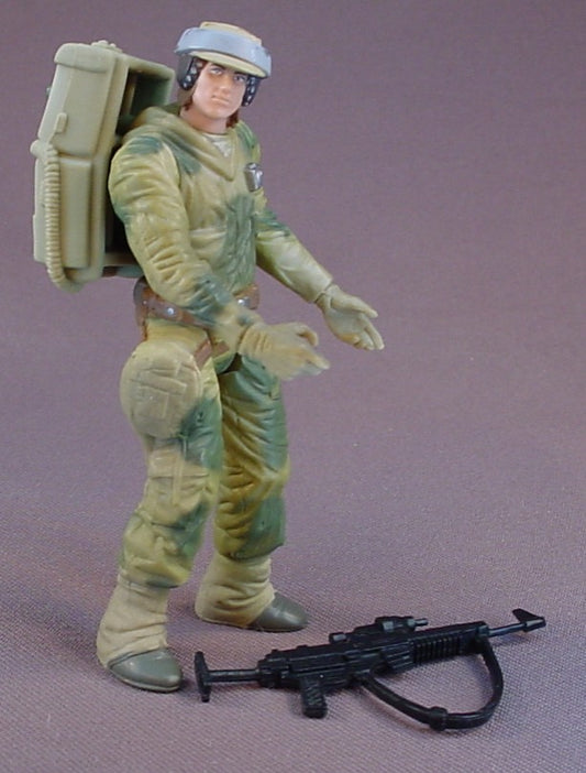 Star Wars Endor Rebel Soldier Action Figure With The Backpack And Blaster Rifle Accessories, 1997 Kenner, LFL, The Power Of The Force, Endor Rebel Commando Or Trooper, 3 3/4 Inches Tall, Star Wars Toy