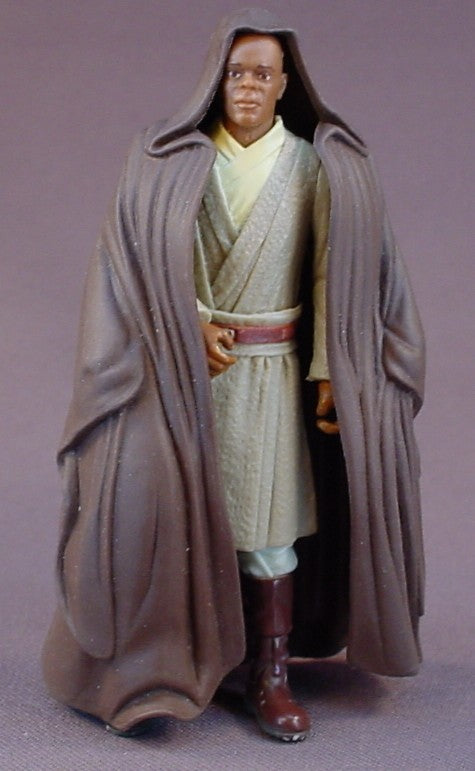 Star Wars Mace Windu Action Figure With The Jedi Cloak And Blue Lightsaber Accessories, 1998 Hasbro, LFL, Episode 1 The Phantom Menace, 3 3/4 Inches Tall, Star Wars Toy