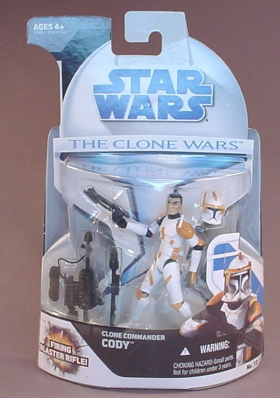 Star Wars The Clone Wars Clone Commander Cody Action Figure In The Original Package, With Firing Blaster Rifle, No 10, 2008 Hasbro, White And Blue Card