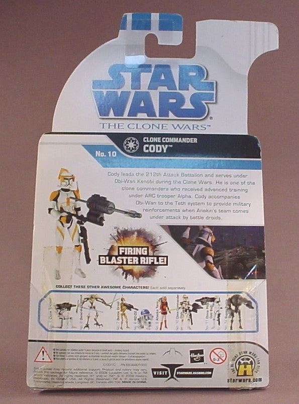Star Wars The Clone Wars Clone Commander Cody Action Figure In The Original Package, With Firing Blaster Rifle, No 10, 2008 Hasbro, White And Blue Card